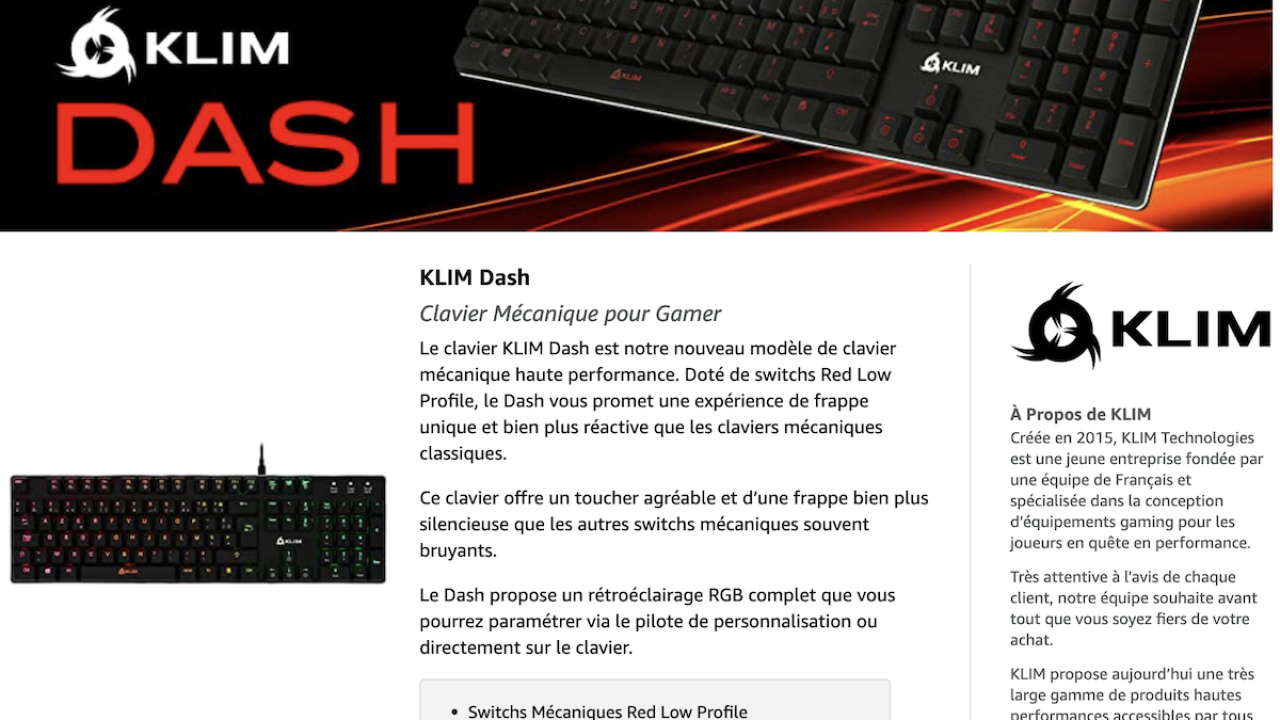Profitez de -23% sur le tout nouveau clavier mécanique KLIM™ Dash avec  switchs Red Low Profile et rétroéclairage RGB pour les professionnels et  gamers